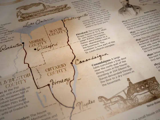 Close up of map of Underground Railroad routes.