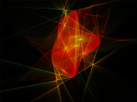 Red and yellow curves, and lines converging on star-like points all clustered near the center.