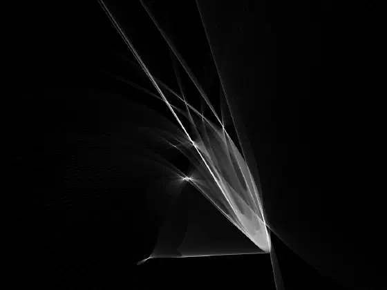 Black and white image of lives and curve converging near bottom right giving the appearance of a comet.