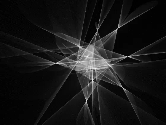 Black and white image of ray-like lines converging at points.