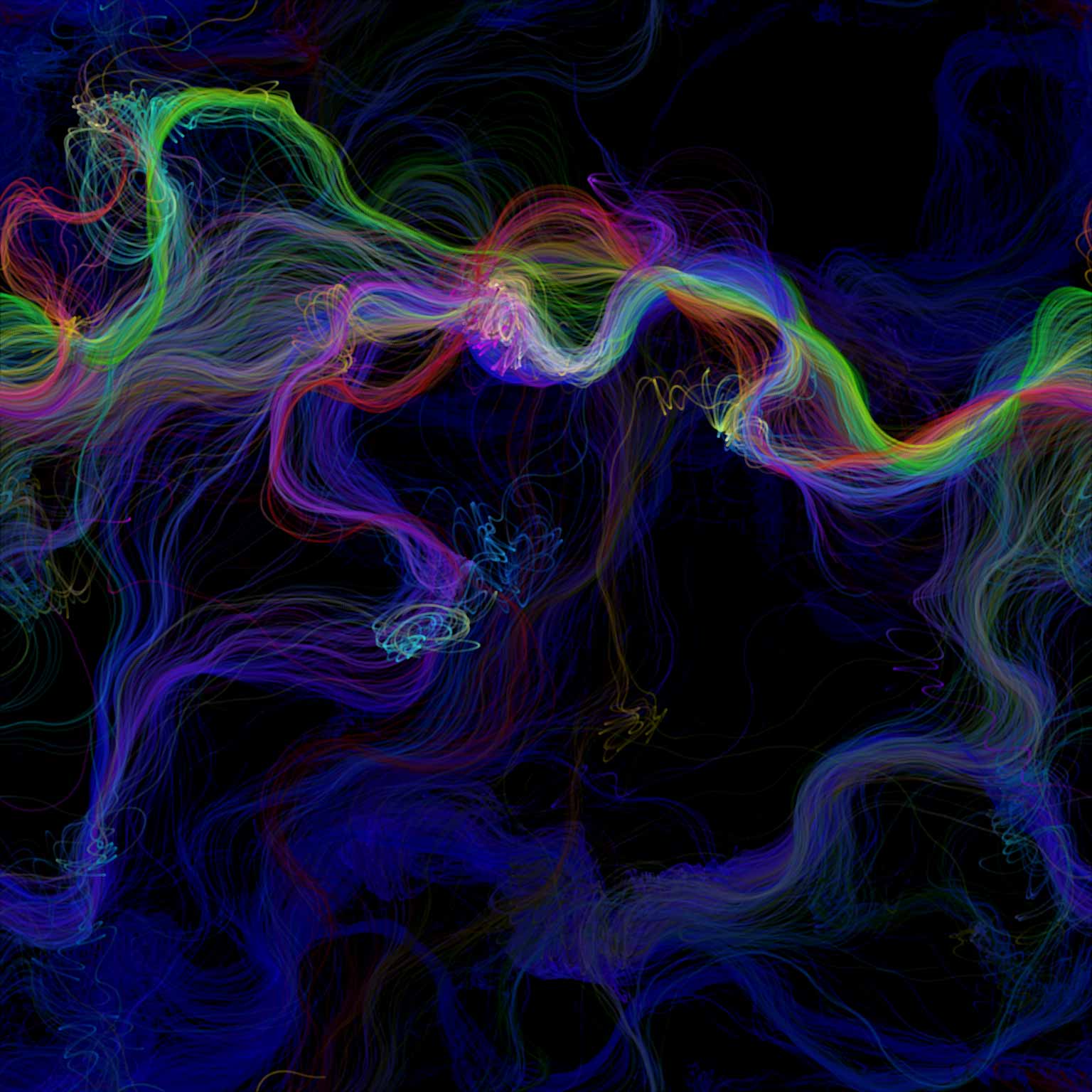 Particles with flowfields controlled by color, Processing, Sept. 20, 2016