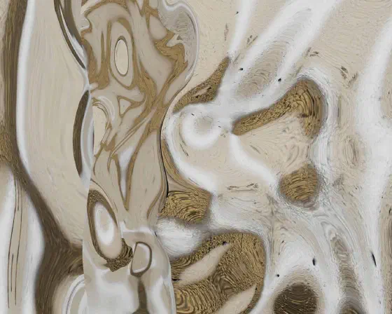 Abstraction with tan, brown and white tones formed from distorted reflections.